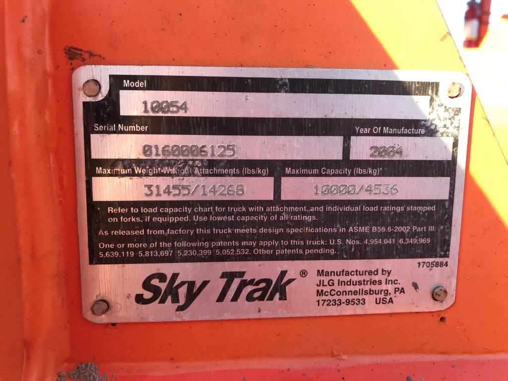 Skytrak Manufacturer Label Skytrak Manufacturer Label for 2004 10054 Telehandler