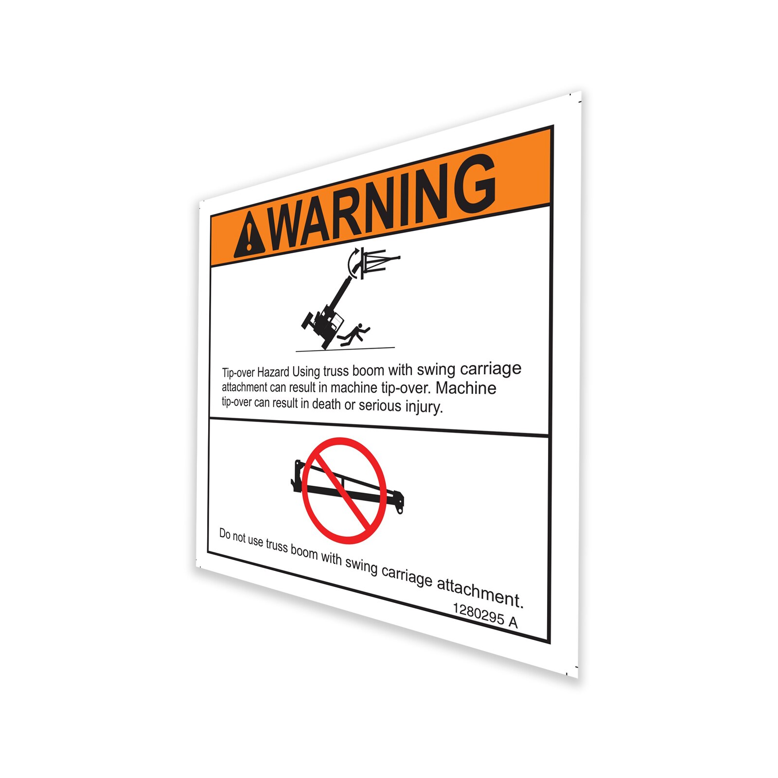 Strut Warning Sign DECAL, TRUSS BOOM WARNING, 2 PANEL | MJ Equipment