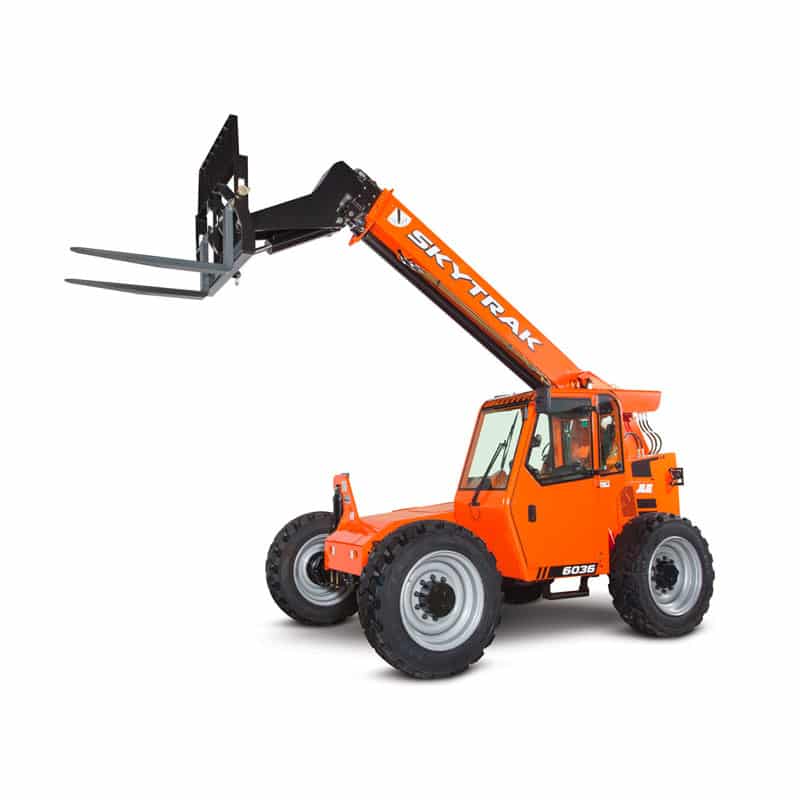 SkyTrak Model 6036 extended with fork attachment